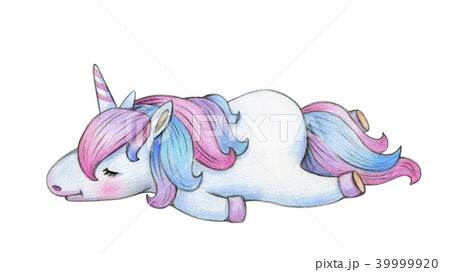 Cute sleeping  unicorn cartoon, isolated on white 39999920