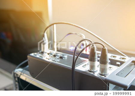 Closed up of digital sound mixer equipment. 39999991
