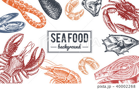 Seafood background. Crustaceans, shrimp, lobster or crayfish, crab with claws. River and lake or sea Seafood background. Crustaceans, shrimp, lobster or crayfish, crab with claws. River and lake or sea 40002268