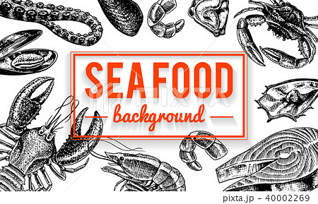 Seafood background. Crustaceans, shrimp, lobster or crayfish, crab with claws. River and lake or sea Seafood background. Crustaceans, shrimp, lobster or crayfish, crab with claws. River and lake or sea 40002269