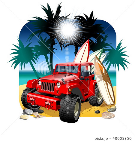 Vector cartoon 4x4 car on beach 40005350