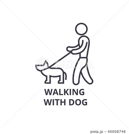walking with dog thin line icon, sign, symbol, illustation, linear concept, vector  40008746