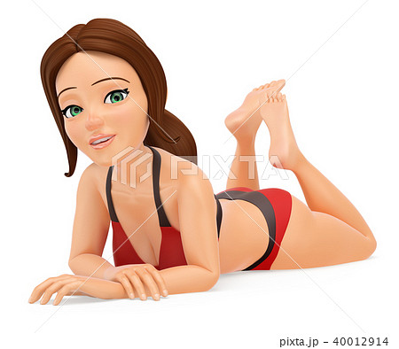 3D Woman in bikini lying on the floor 40012914