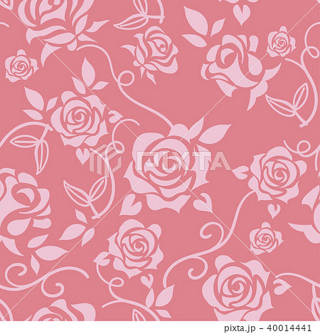 バラのイラスト ピンク 薔薇の模様の連続柄 シームレスデザイン 背景イラストのイラスト素材