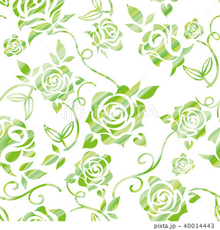 バラのイラスト 水彩タッチ 緑 薔薇の模様の連続柄 シームレスデザイン 背景イラストのイラスト素材