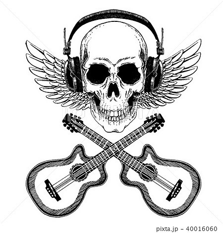 Cool Vector Rock Music Skull With Headphones のイラスト素材