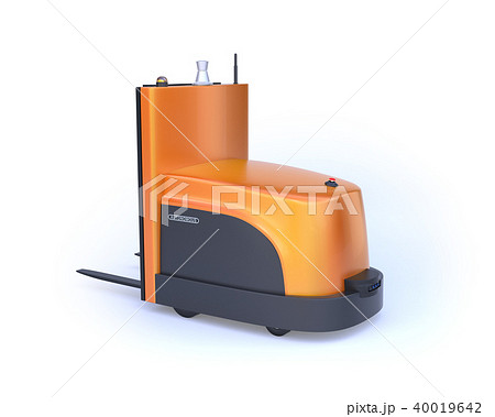 白バックにバッテリー式自動運転フォークリフト車の後ろイメージのイラスト素材