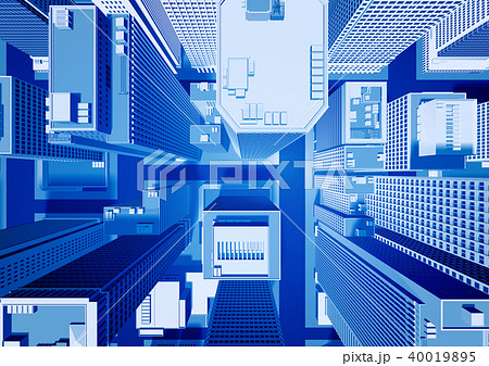 ビル群 都市 真俯瞰 見下ろし 青のイラスト素材