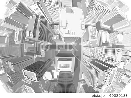 ビル群 都市 真俯瞰 魚眼 広角レンズ グレーのイラスト素材 4001