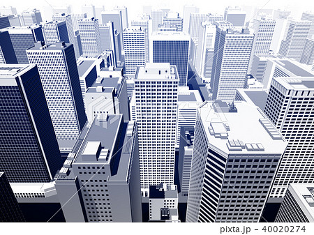 ビル群 都市 俯瞰 パース 青コントラストのイラスト素材