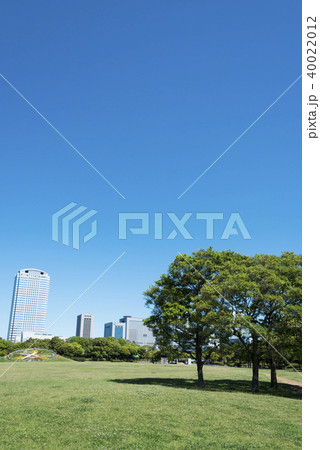 高層ビルが見える広い公園 40022012