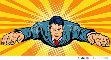 Serious businessman flying, superhero 40022206