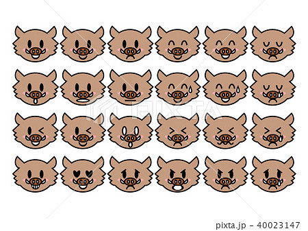 イノシシ 表情 アイコン イラスト 主線ありのイラスト素材
