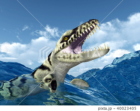 Prehistoric crocodile Dakosaurus in the stormy sea 40023405