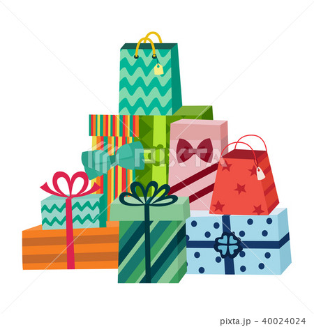 Vector cartoon present gift box ribbon bow pile Vector cartoon present gift box ribbon bow pile 40024024