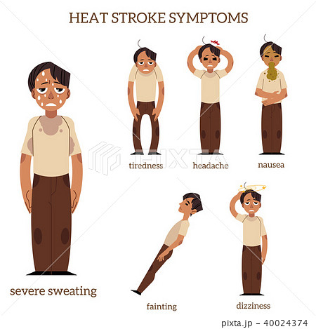Vector flat man with heat stroke symptoms set 40024374