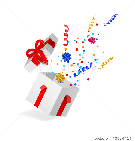 Vector cartoon open present gift box ribbon bow 40024414