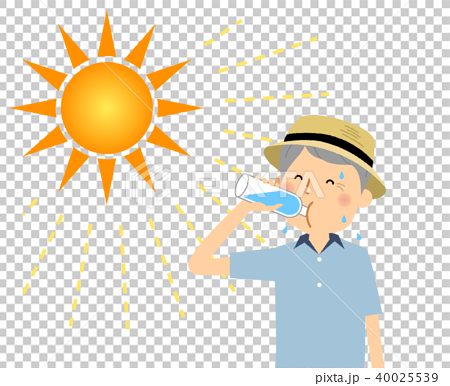 高齢者男性 熱中症対策 水分補給のイラスト素材