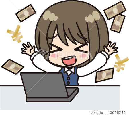 女性会社員 パソコン 儲かるのイラスト素材