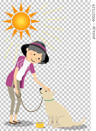 高齢者女性　熱中症対策　犬の散歩 40027129