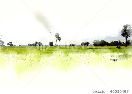 tree and landscape tree on watercolor painting 40030497