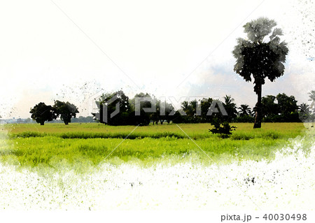 tree and landscape tree on watercolor painting 40030498