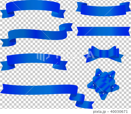 リボンのイラストセット 青 40030671