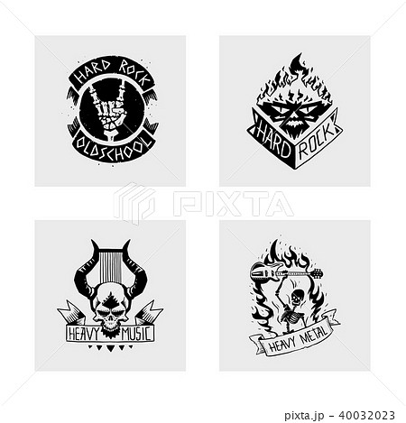 Heavy rock music vector badge vintage label with punk skull symbol hard rock-n-roll sound sticker 40032023