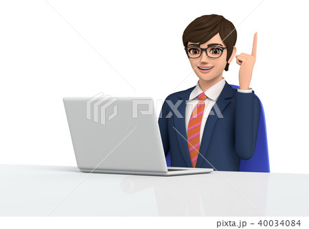 3D イラスト - ノートパソコンを見ながら対話するビジネスマン 40034084