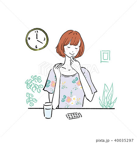 サプリを飲む　若い女性　イラスト 40035297