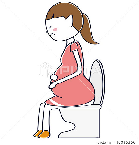 かわいい妊婦 ポニーテール トイレのイラスト素材