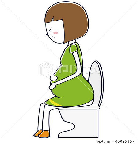 かわいい妊婦 おかっぱ トイレのイラスト素材
