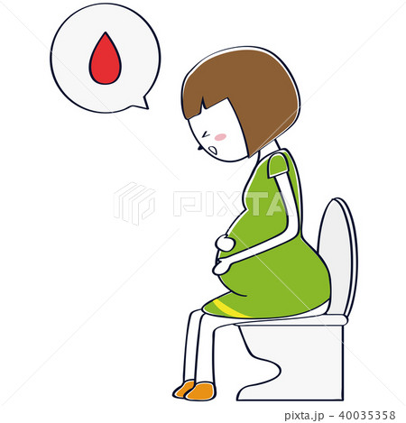 かわいい妊婦 おかっぱ トイレ 出血のイラスト素材