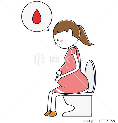 かわいい妊婦 ポニーテール トイレ 出血のイラスト素材