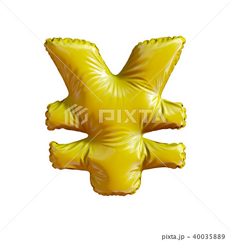Gold symbol yen made of inflatable balloon isolated on white background. 40035889
