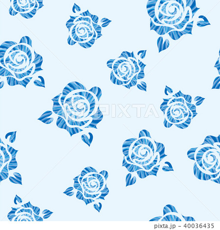 バラのイラスト ブルー 薔薇の模様の連続柄 シームレスデザイン 背景イラストのイラスト素材