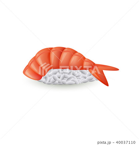 Sushi ebi nigiri with fresh shrimp isolated on white background - realistic vector illustration. 40037110