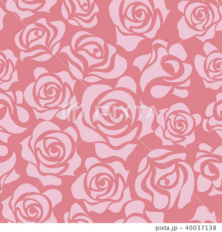 バラのイラスト ピンク 薔薇の模様の連続柄 シームレスデザイン 背景イラストのイラスト素材