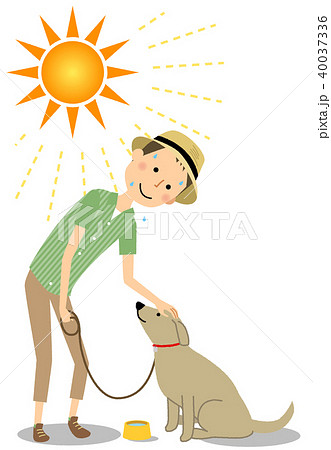 若い男性　熱中症対策　犬の散歩 40037336