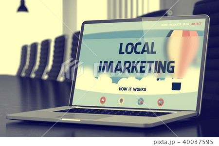 Local Imarketing on Laptop in Meeting Room. 3d 40037595