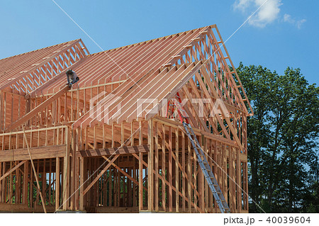 Interior framing of a new house under construction Interior framing of a new house under construction 40039604