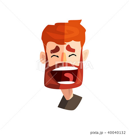 Happy laughing redhead bearded man, male emotional face, avatar with facial expression vector 40040132