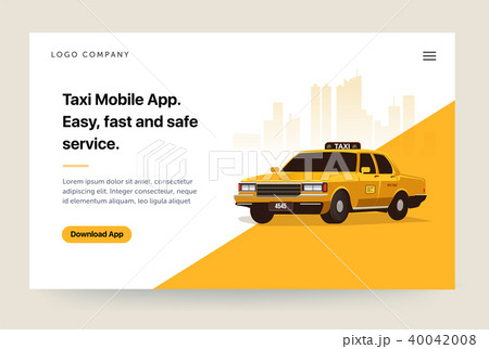 Taxi services mobile app website template. Retro yellow cab illustration. Home page concept. UI Taxi services mobile app website template. Retro yellow cab illustration. Home page concept. UI 40042008