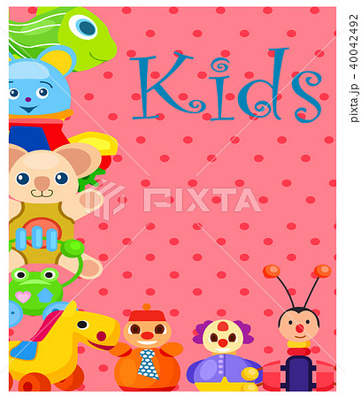 Kids Plush and Plastic Toys on Spotty Background 40042492
