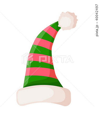 Elf Striped Hat with White Trim Isolated. Vector 40042497