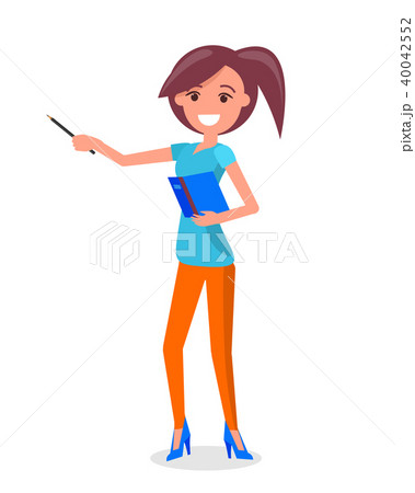 Smiling Woman Guide with Pointer and Notebook 40042552