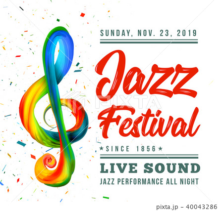 Jazz festival poster template with a treble clef and text on a black background 40043286