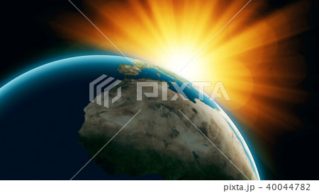 Realistic Planet Earth with sinrise from space 40044782