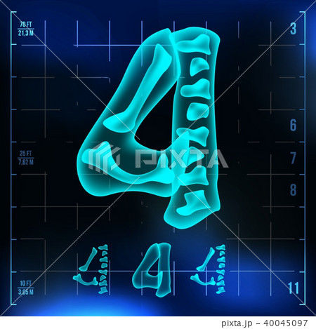 4 Number Vector. Four Roentgen X-ray Font Light Sign. Medical Radiology Neon Scan Effect. Alphabet 40045097