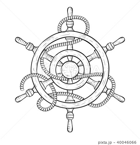 Steering wheel with rope. Hand drawn sketch 40046066